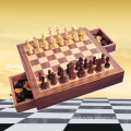 Combined 2 in 1 Travel Checkers Chess Wooden Board Game with Drawer